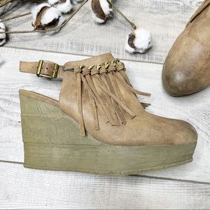 Sbicca Allegretto Fringe Platform Slingback Wedges Taupe Size 8M